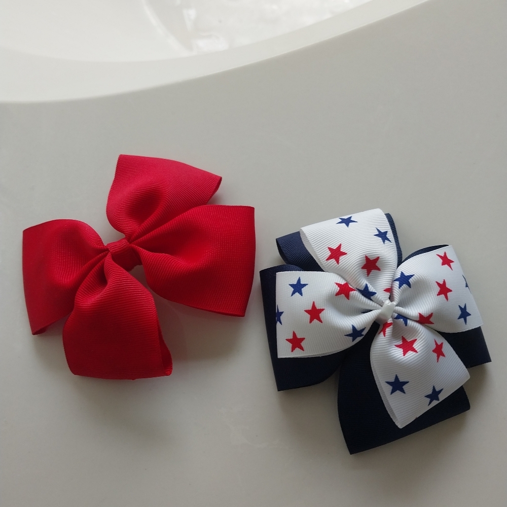 Red, White, and Blue Star Pattern Hair Bows